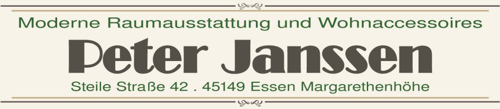 Logo Moderne Raumausstattung und Wohnaccessoires Peter Janssen | Steile Straße 42, 45149 Essen - Margarethenhöhe